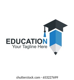 Education Logo Design With Pencil Icon and Graduation Hat.