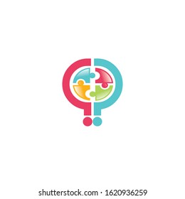 Education logo design. Question mark and jigsaw logo design