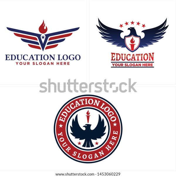 Education Logo Design Red Blue Eagle Stock Vector Royalty Free