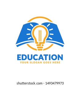 Education logo design template, book and bulb icon stylized, perfect or educational industry