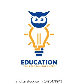 Education logo design template, bulb and owl icon stylized, perfect or educational industry