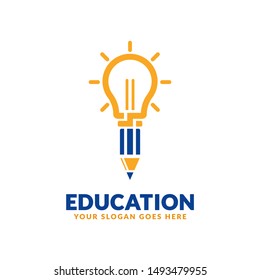 Education logo design template, bulb with pencil icon stylized, perfect or educational industry