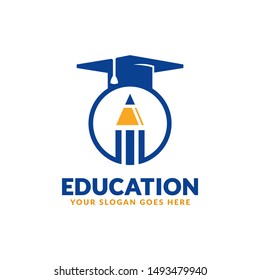 Education logo design template, pencil and graduation cap icon stylized, perfect or educational industry