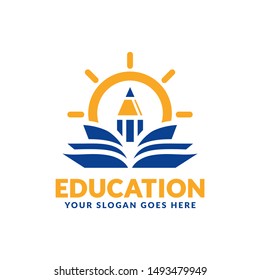 Education logo design template, pencil and book icon stylized, perfect or educational industry