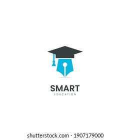 Education logo design template, pencil and graduation cap icon stylized	
