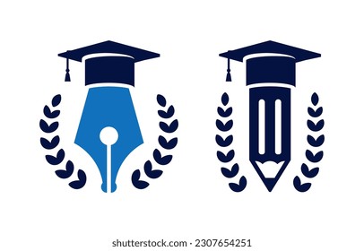 Education logo design templates. Pen and pencil with graduation cap