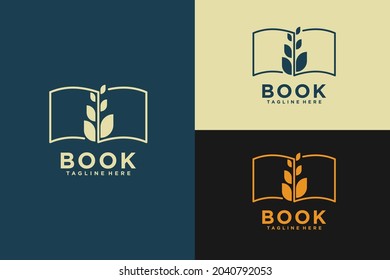 diseño del logotipo educativo. libro abierto vectorial con elemento de ilustración de diseño gráfico hoja