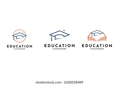 Education logo design vector with toga hat and book for school, study university. Education logo design set collection 