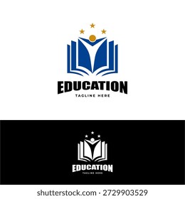 education logo featuring open book with stars symbolizing academic excellence and achievement