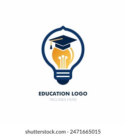 An Education Logo Featuring Yellow Bulb and Graduation Cap