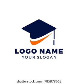 Education logo with finance corporate shape abstract. Dark Blue.