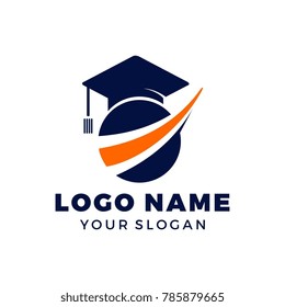 Education logo with finance corporate shape abstract. Dark Blue.