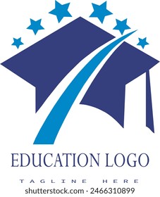 Logo de la Educación, logotipo de la graduación, icono de la gorra de graduación, centro de educación, logotipo de la beca, icono de la beca, icono del sombrero de graduado con la estrella, Ilustración vectorial del icono de la Educación, arte e ilustración