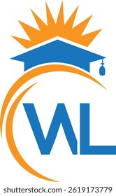 Education Logo with Graduation Cap, Sunburst, and Initials