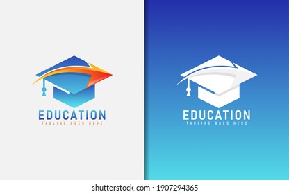 Education Logo With Graduation Toga Hat and Direct Arrow Inside The Logo.