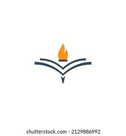 education logo icon design with book and fire. vector art illustration