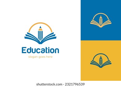 Education logo icon design with pencil and book design illustration