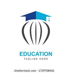 Bildungs-Logo-Design-Vorlage mit Cap Graduation Form, Symbol für dieses Studentenkonzept. Akademische Vektor-Illustration kann für Markengeschäft, Unternehmen, Campus, Universität und Schulbibliothek verwendet werden