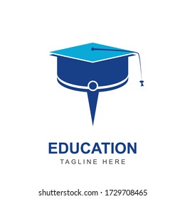 Education logo icon design template with cap graduation shape, symbol of hat student concept. Academic vector illustration can use for brand business, company, campus, university, and school library