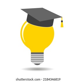 Education logo illustration.Student cap with light bulb and shadow on white background.