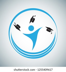 Education logo isolated on gray background. Education logo for web site, app, emblem and design template. Creative art concept, vector illustration