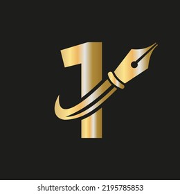Education Logo on Letter 1 Concept with Pen Nib Vector Template