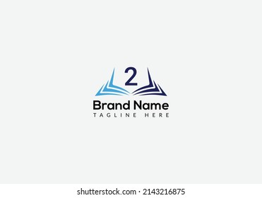 Education Logo On Letter 2 Template. Open Book Logo On 2 Letter, Initial Educational Sign Concept Template