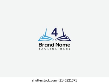 Education Logo On Letter 4 Template. Open Book Logo On 4 Letter, Initial Educational Sign Concept Template