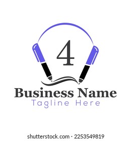Education Logo On Letter 4 Template. Education On 4 Letter, Initial Pen Sign Concept