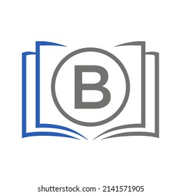 Education Logo On Letter B Template. Open Book Logo On B Letter, Initial Educational Sign Concept Template