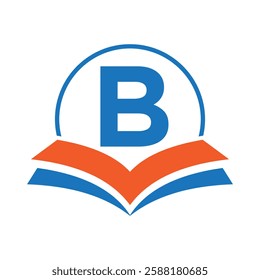 Education Logo On Letter B With Book Symbol For Academy and Graduation Logo Template Design