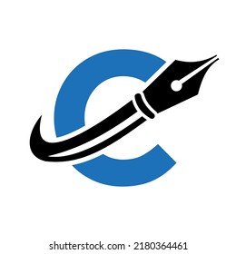 Education Logo on Letter C Concept with Pen Nib Vector Template