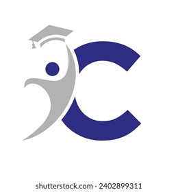 Education Logo On Letter C With Graduation Hat Icon. Graduation Symbol