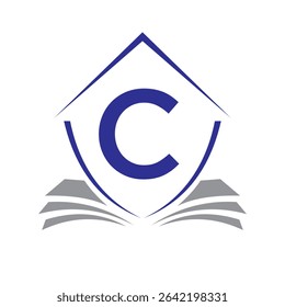 Education Logo On Letter C Concept With Book Symbol Vector Template