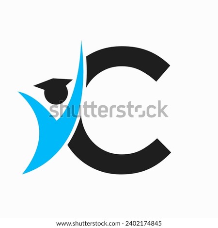 Education Logo On Letter C With Graduation Hat Icon. Graduation Symbol