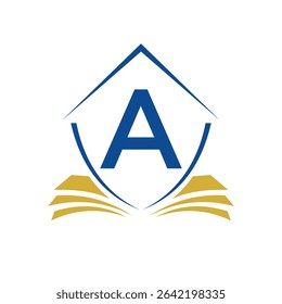 Education Logo On Letter A Concept With Book Symbol Vector Template