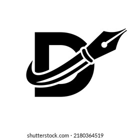 Education Logo on Letter D Concept with Pen Nib Vector Template