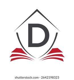 Education Logo On Letter D Concept With Book Symbol Vector Template