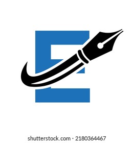 Education Logo on Letter E Concept with Pen Nib Vector Template