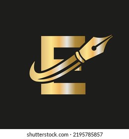 Education Logo on Letter E Concept with Pen Nib Vector Template