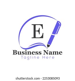 Education Logo On Letter E Template. Education On E Letter, Initial Pen Sign Concept