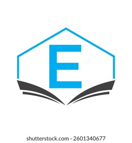 Education Logo On Letter E Concept With Open Book Icon