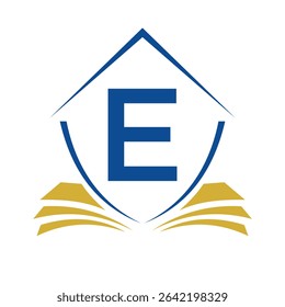 Education Logo On Letter E Concept With Book Symbol Vector Template