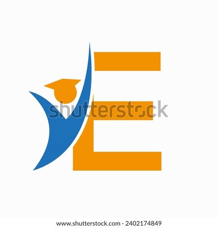 Education Logo On Letter E With Graduation Hat Icon. Graduation Symbol