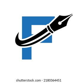 Education Logo on Letter F Concept with Pen Nib Vector Template