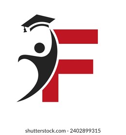 Education Logo On Letter F With Graduation Hat Icon. Graduation Symbol