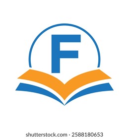 Education Logo On Letter F With Book Symbol For Academy and Graduation Logo Template Design