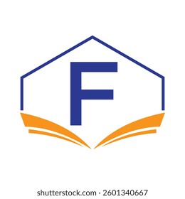 Education Logo On Letter F Concept With Open Book Icon