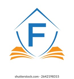 Education Logo On Letter F Concept With Book Symbol Vector Template