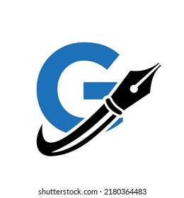 Education Logo on Letter G Concept with Pen Nib Vector Template